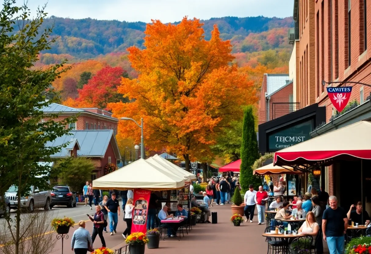 Colorful fall foliage and festive street scenes in Asheville