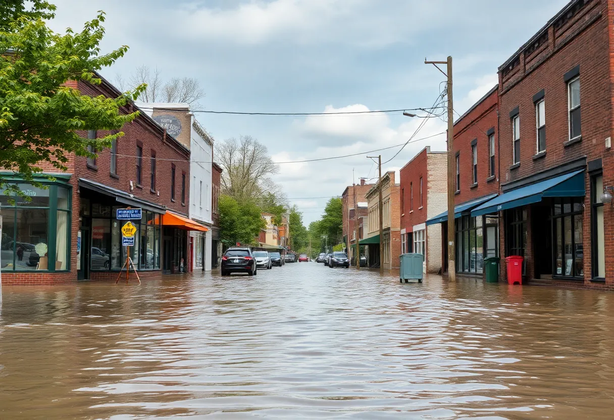 Flooded streets of Asheville's River Arts District after Hurricane Helene.