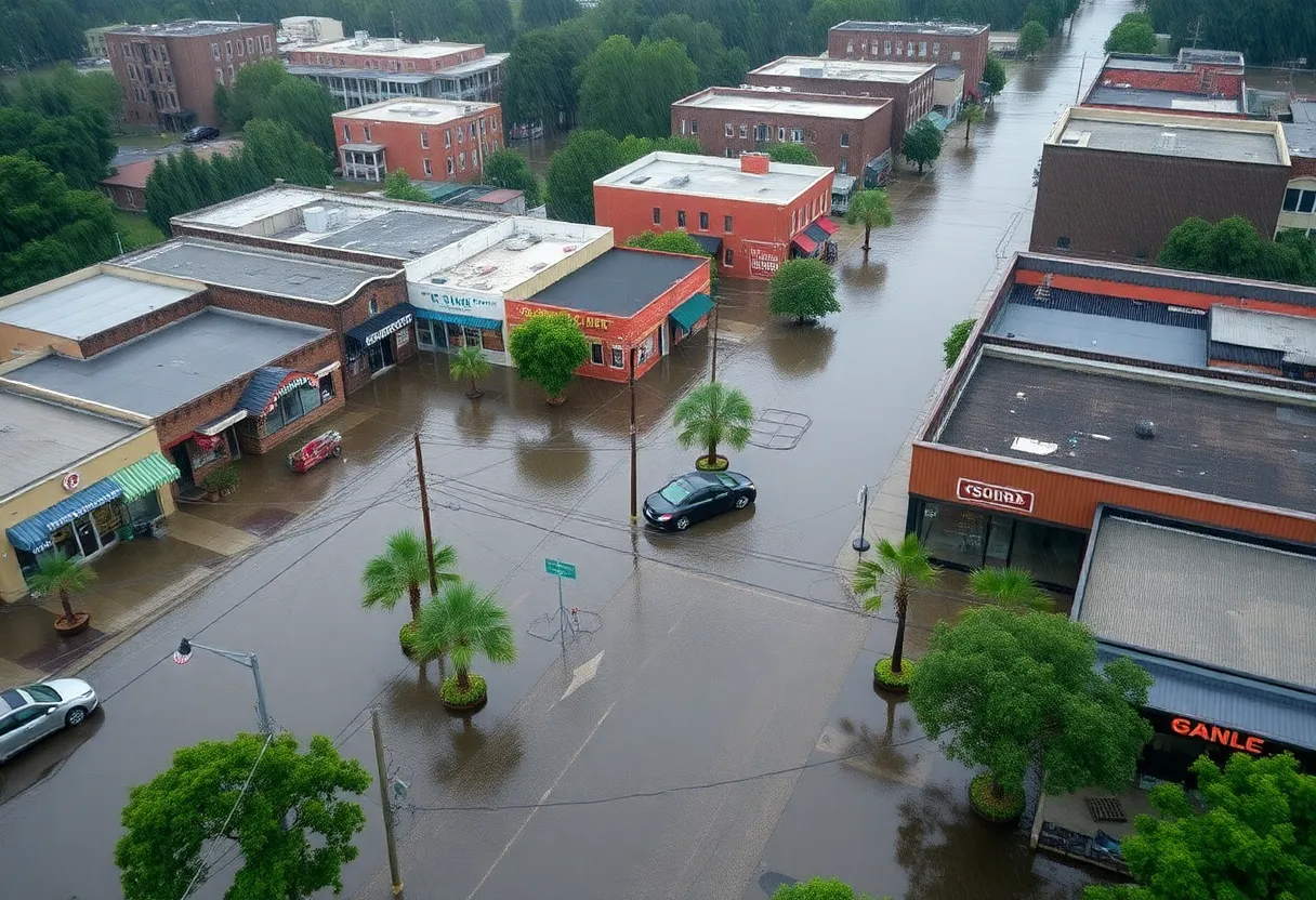 View of Asheville flooded due to Hurricane Francine's heavy rainfall