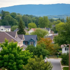 Quiet Asheville neighborhood with trees and houses