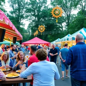 Crowd enjoying beverages and food at Asheville Oktoberfest