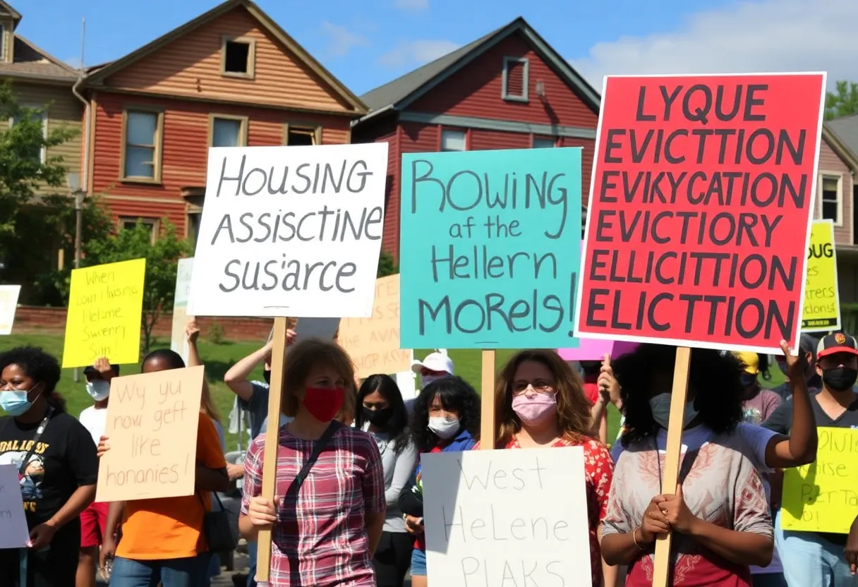Residents of Asheville protesting for housing assistance