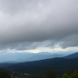 Storm clouds over Asheville, North Carolina with heavy rainfall