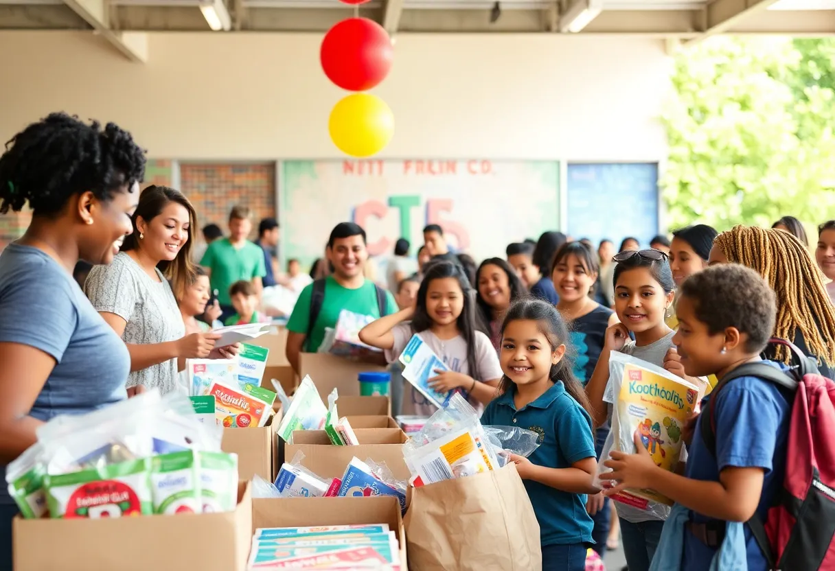 Families participating in a school supply drive in Asheville