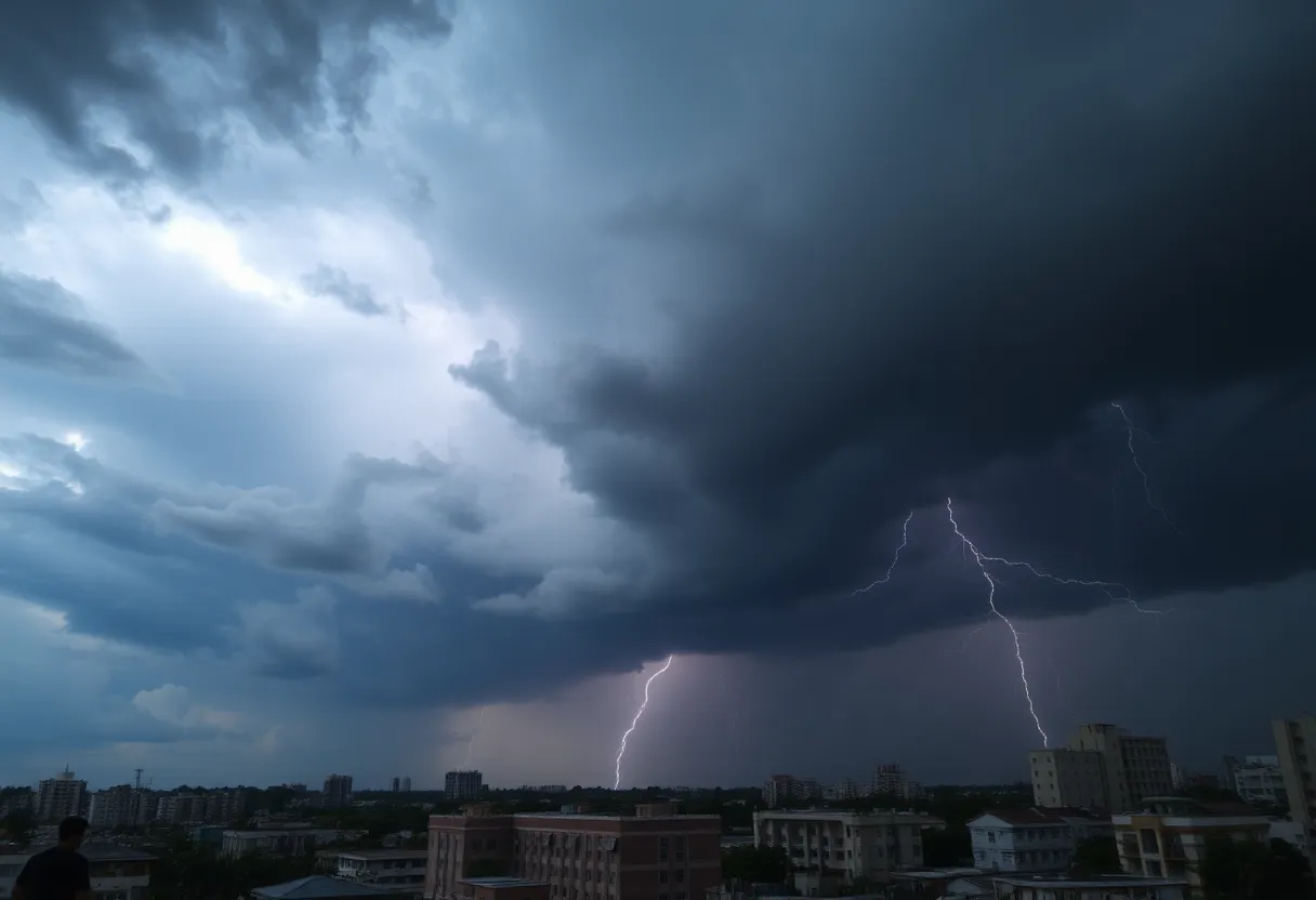 Dramatic weather over Asheville city streets