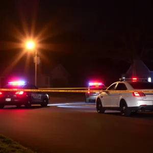 Police cars and emergency lights at a shooting scene in Asheville