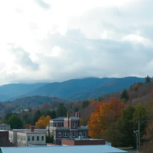 Cloudy skies over Asheville with cooler temperatures.