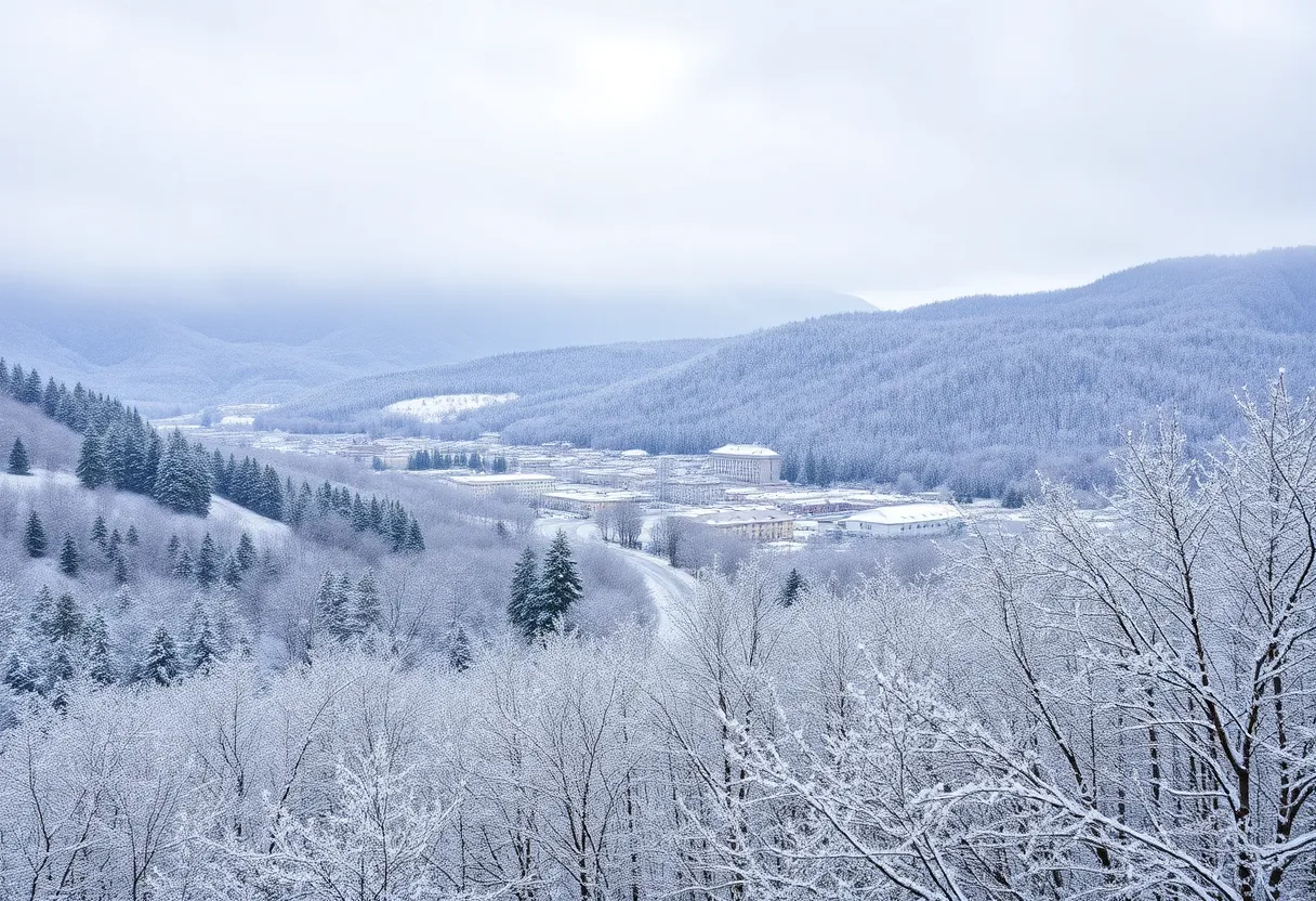 Beautiful winter scenery of Asheville with heavy snowfall