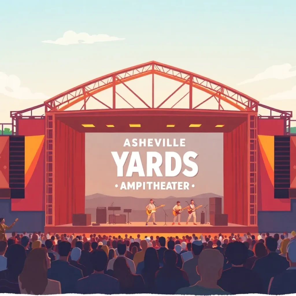 Concert at Asheville Yards Amphitheater with a crowd enjoying music.