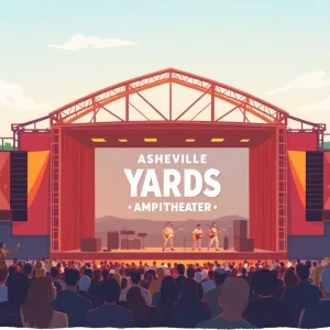 Concert at Asheville Yards Amphitheater with a crowd enjoying music.