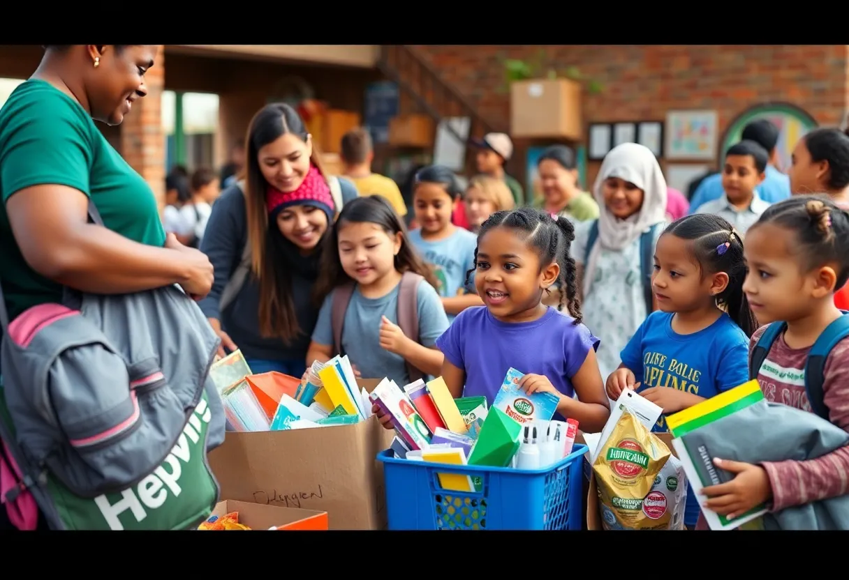 Families participating in a school supply drive in Asheville