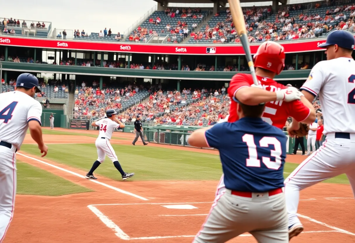 Players from Bossier Phillies in a competitive baseball game.