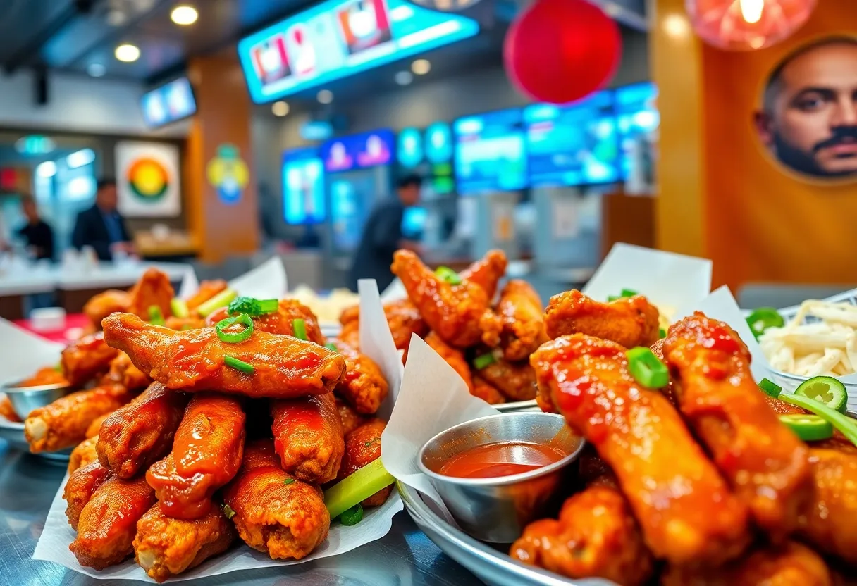 Variety of chicken wings served in a restaurant