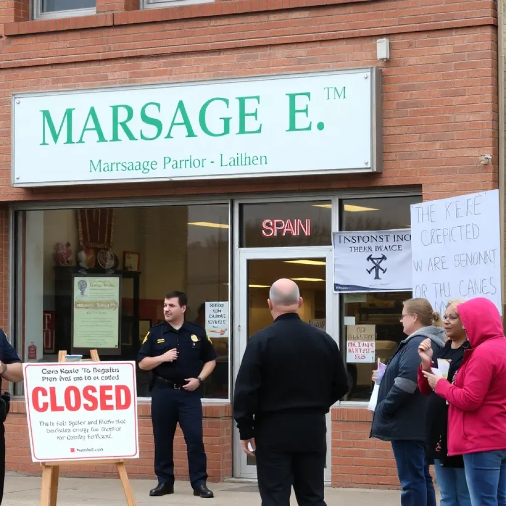 Closed massage parlor with police presence in Asheville