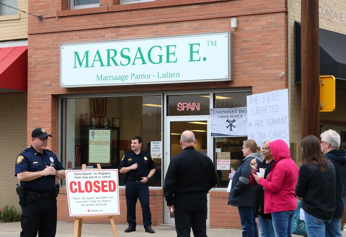 Closed massage parlor with police presence in Asheville