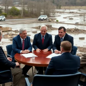 Leaders discussing recovery strategies for flood-affected areas