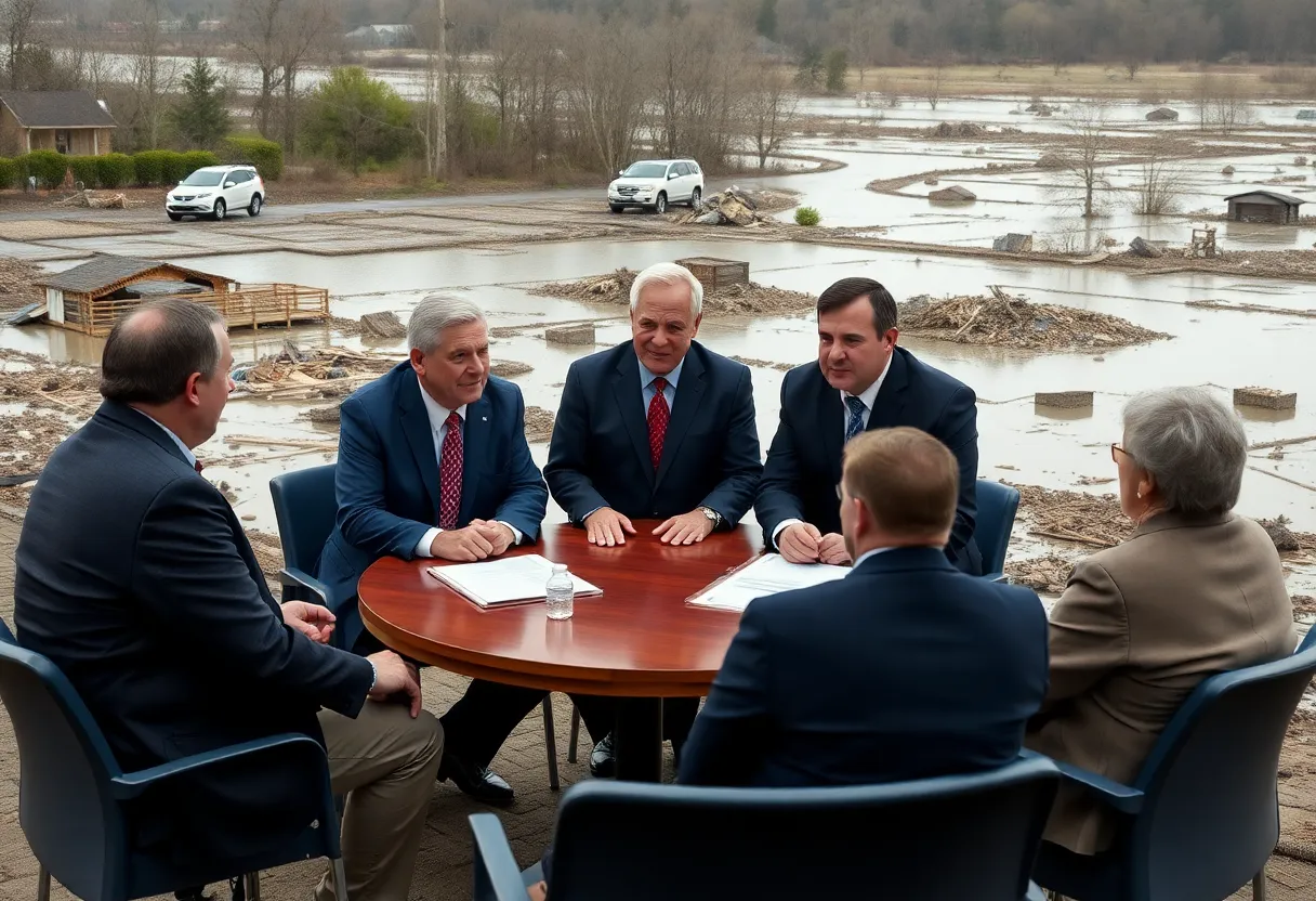 Leaders discussing recovery strategies for flood-affected areas