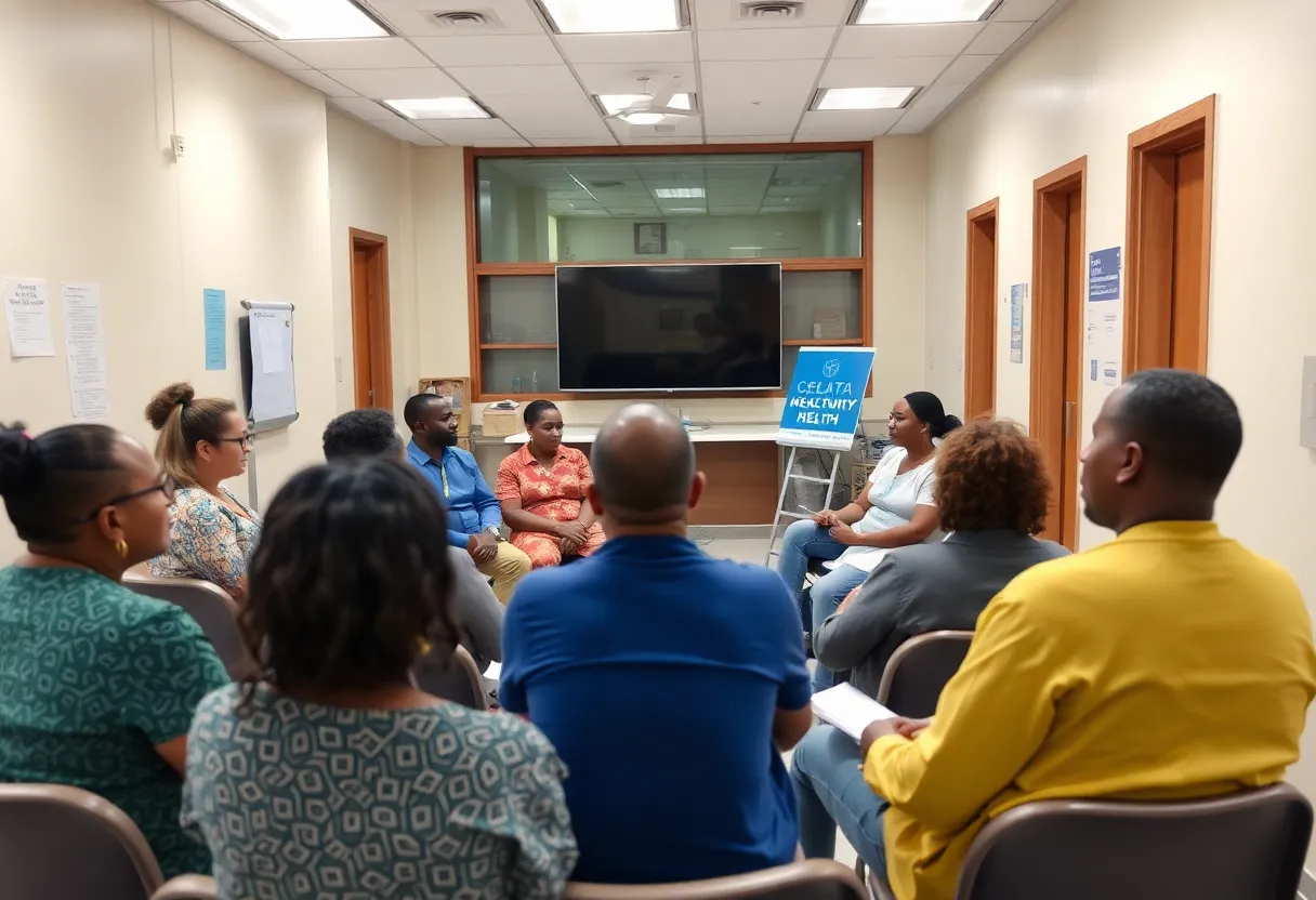 Community meeting discussing healthcare settlement in Brevard