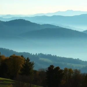 A serene landscape in western North Carolina representing seismic activity.
