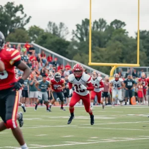 Players competing in a high school football game in Western North Carolina