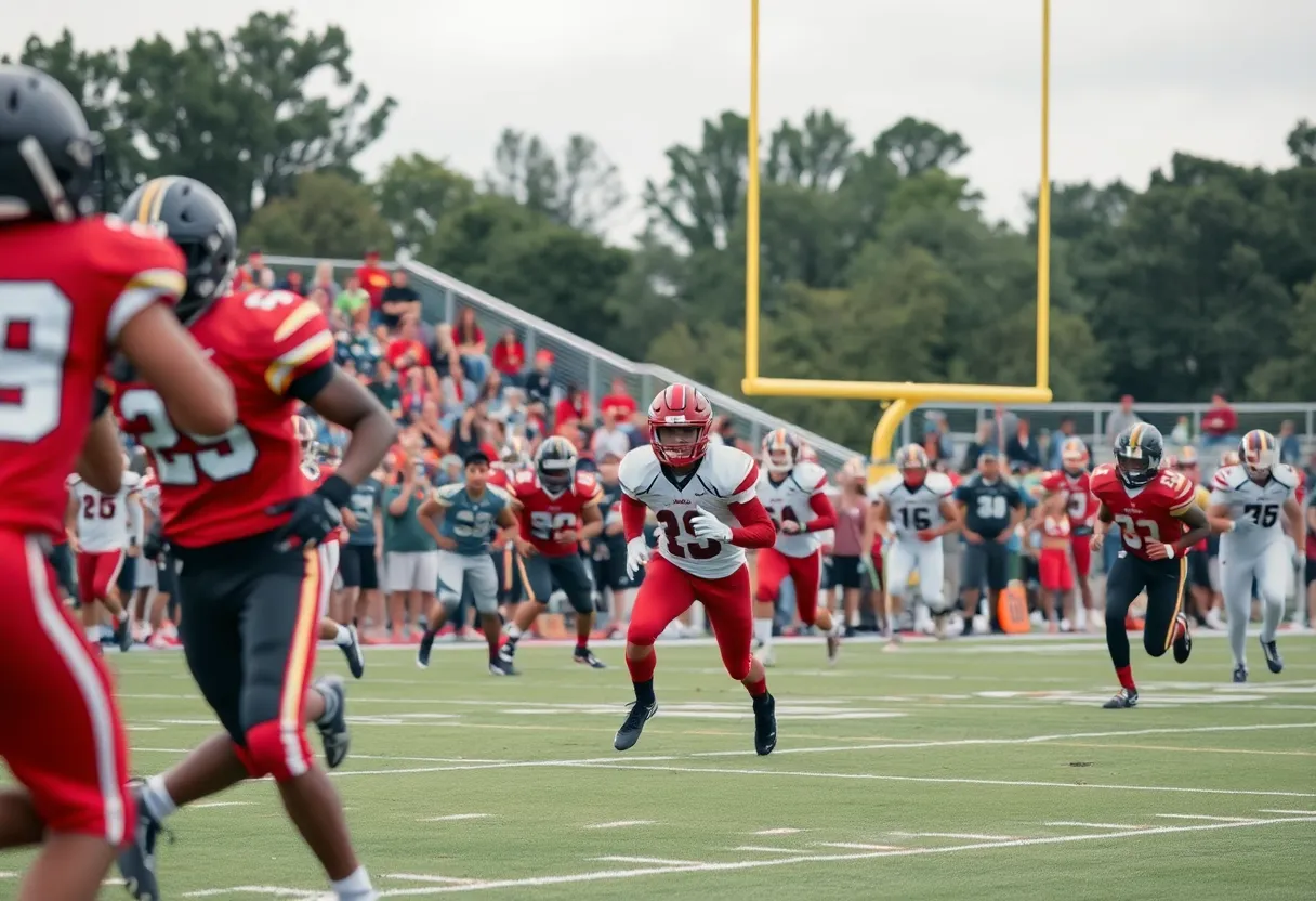 Players competing in a high school football game in Western North Carolina