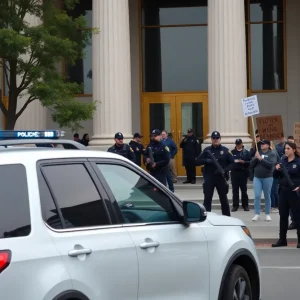 Police activity outside a courthouse