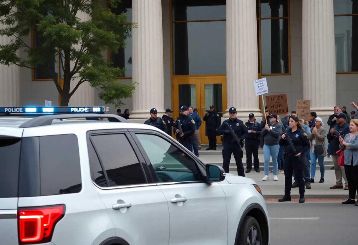 Police activity outside a courthouse