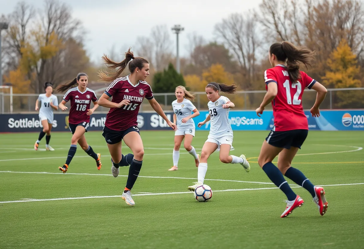 UNC Asheville women's soccer players competing on the field