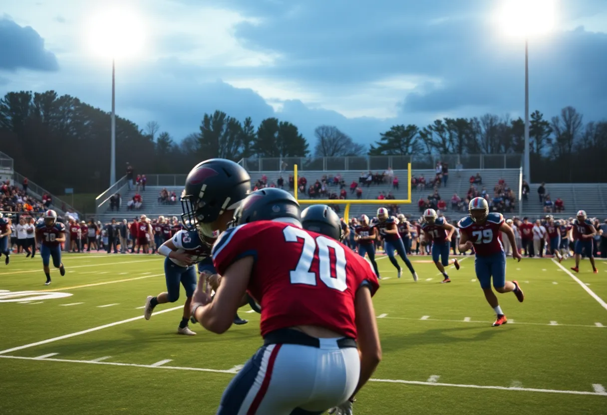 Players competing in a high school football game in Western North Carolina