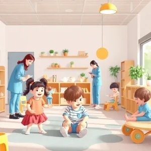 Children playing in a childcare center at YWCA Asheville