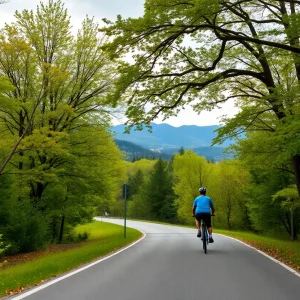 A peaceful cycling path in Asheville, NC, showcasing natural beauty and the need for safer cycling conditions.