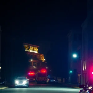 Police lights in downtown Asheville during a shooting investigation