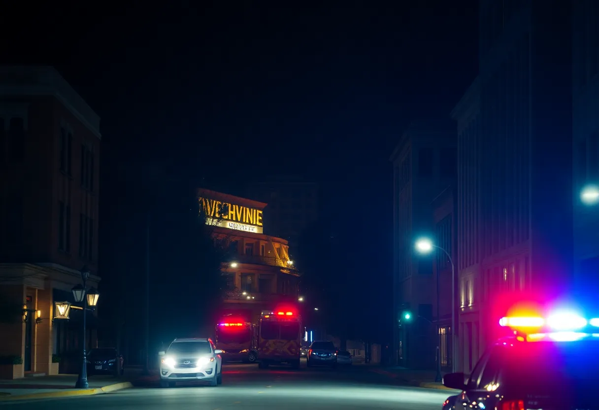 Police lights in downtown Asheville during a shooting investigation
