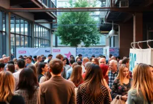 Local entrepreneurs and artists networking during an event in Asheville.