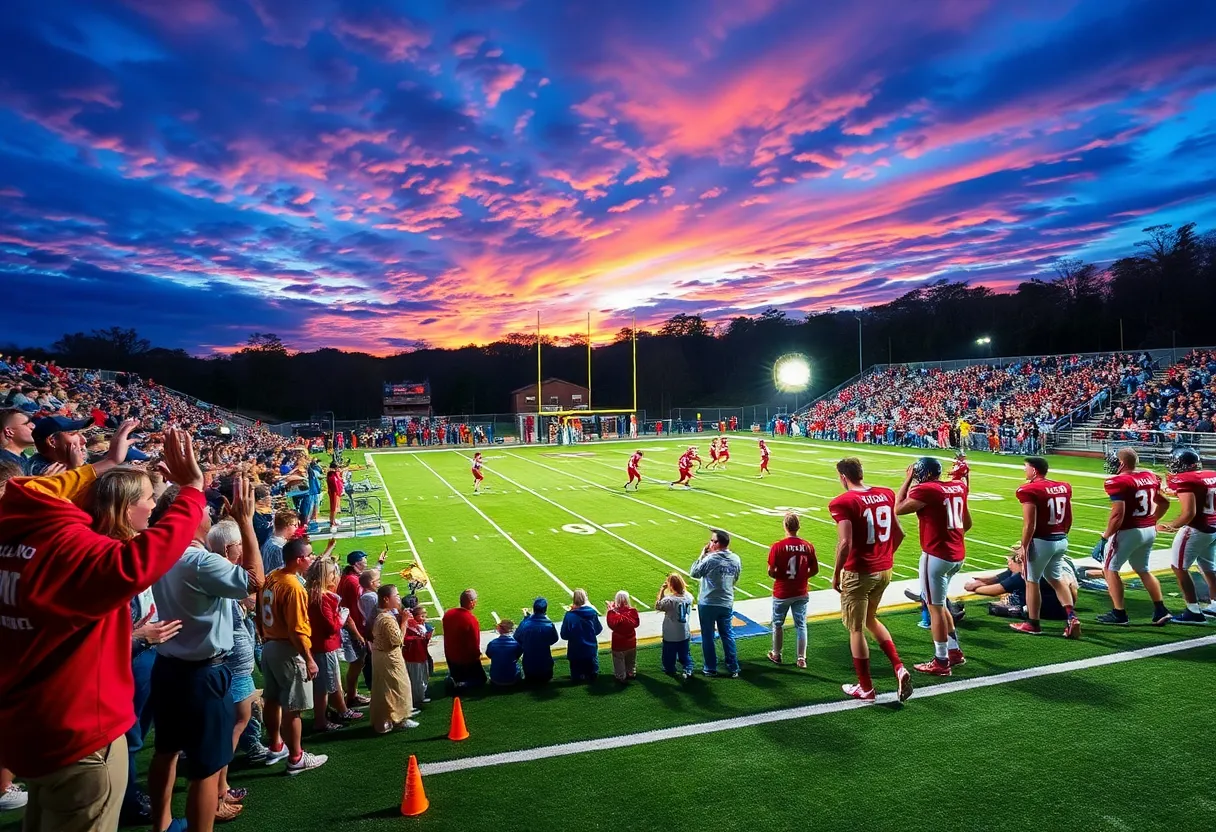 High school football game in Asheville during the Friday Football Frenzy