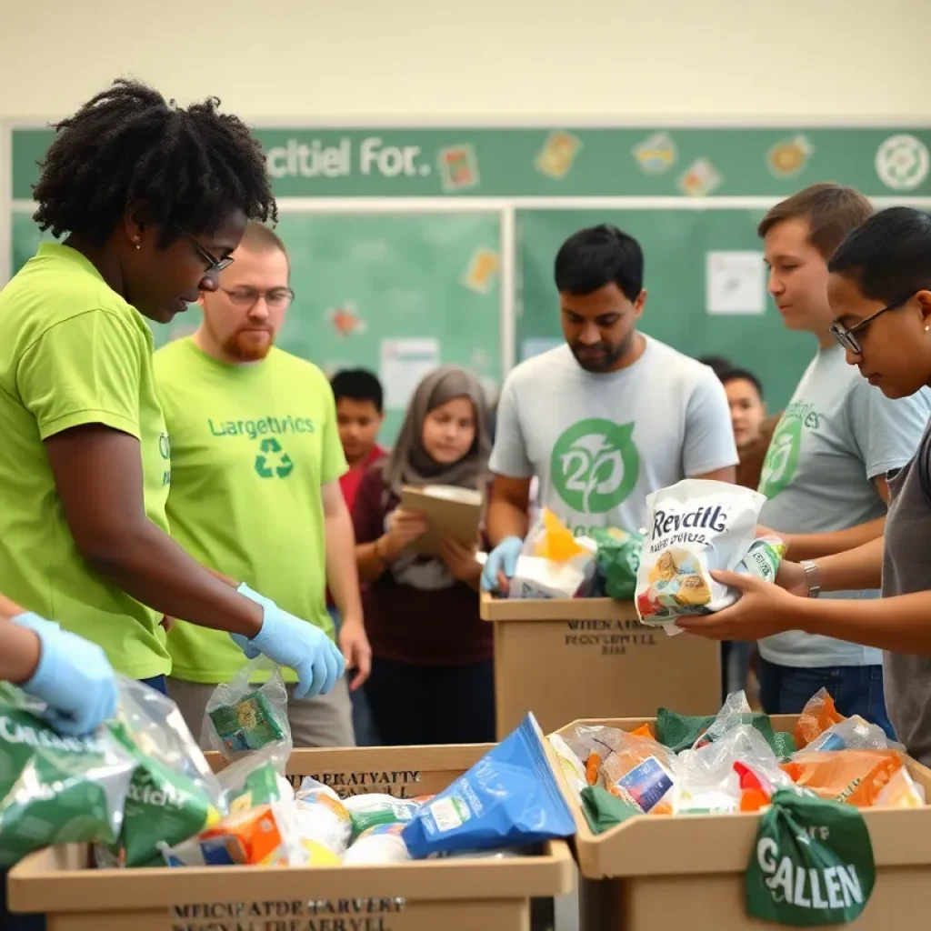 Community members participating in a recycling event at A.C. Reynolds High School in Asheville.