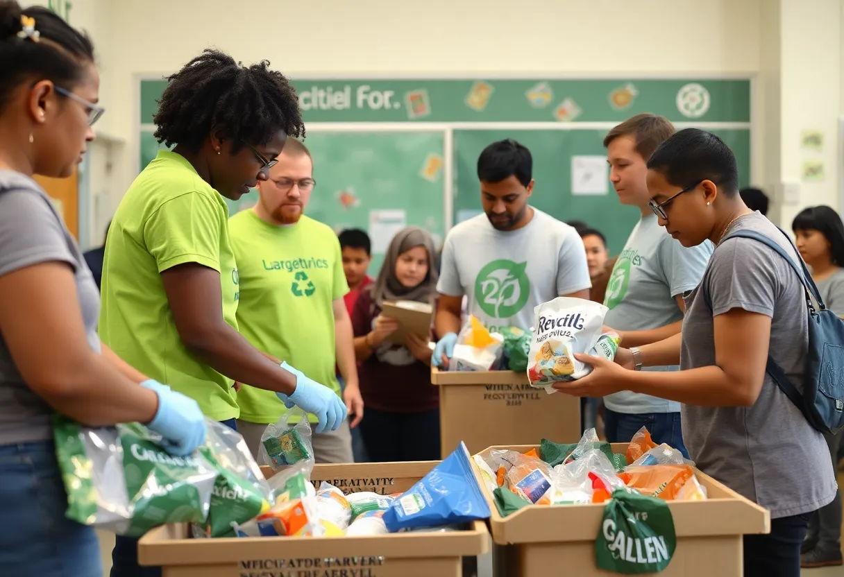 Community members participating in a recycling event at A.C. Reynolds High School in Asheville.
