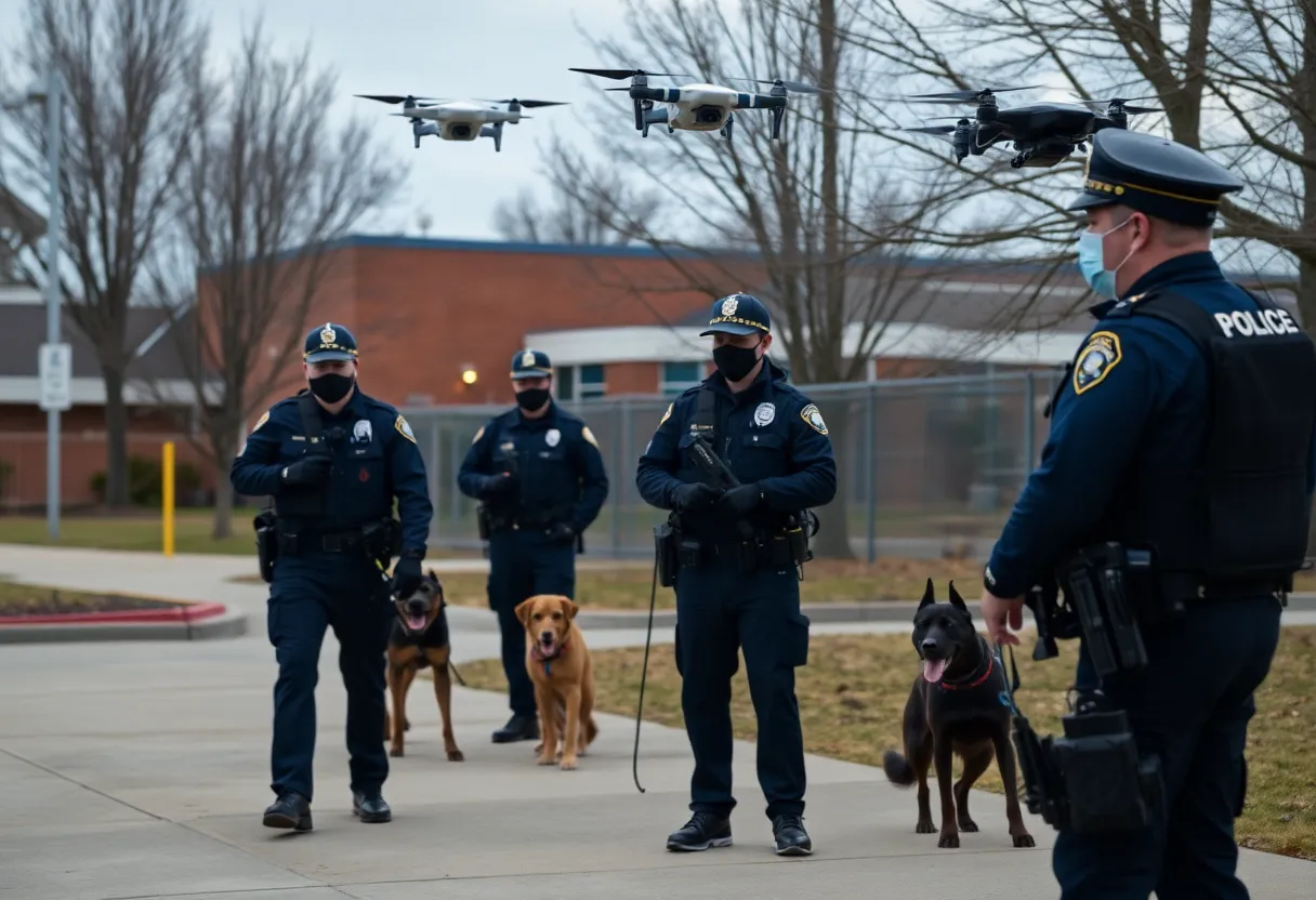 Asheville High School with police presence and security measures in place