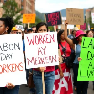 Participants at the Labor Day rally in Asheville advocating for workers' rights.