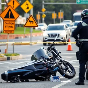 Emergency responders at a motorcycle accident scene in Asheville