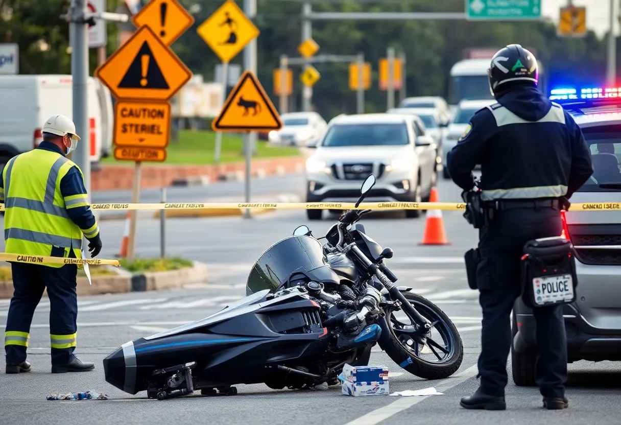 Emergency responders at a motorcycle accident scene in Asheville