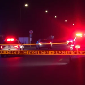 Police investigating a shooting scene at night