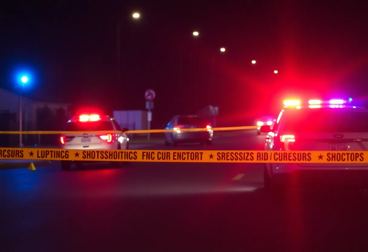 Police investigating a shooting scene at night
