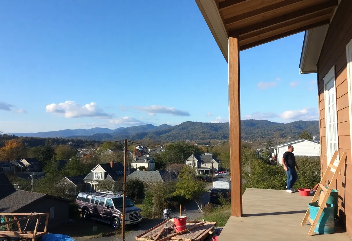 Community members engaged in recovery efforts in Asheville, NC after Tropical Storm Helene.