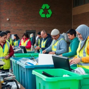Volunteers assisting residents at the Asheville recycling event.