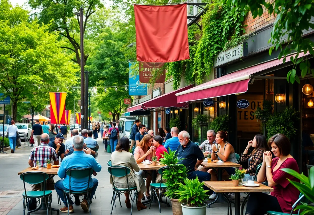 Patrons dining in outdoor settings of new Asheville restaurants