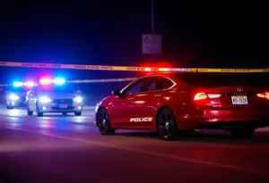 Emergency responders at the scene of the Asheville shooting incident with police vehicles.