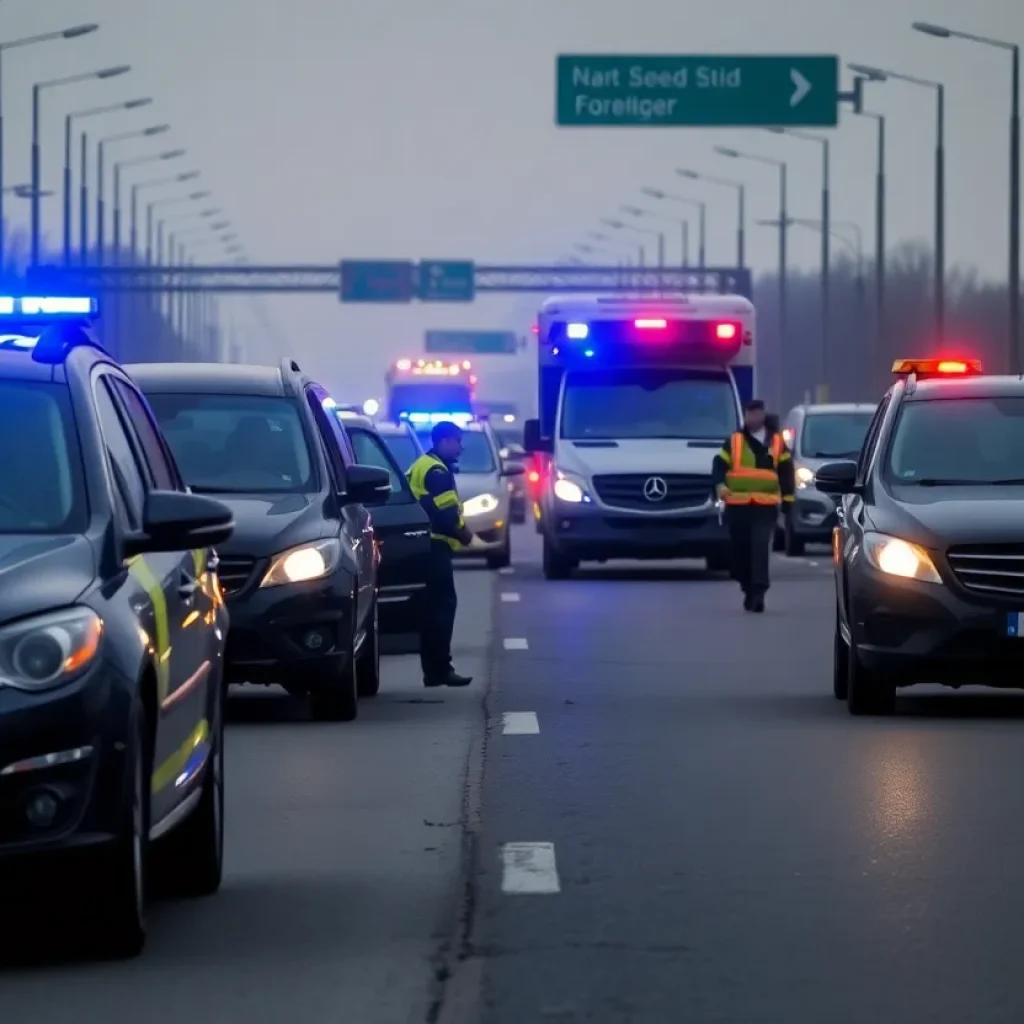 Emergency responders at the scene of a traffic accident in Asheville