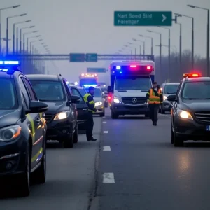 Emergency responders at the scene of a traffic accident in Asheville