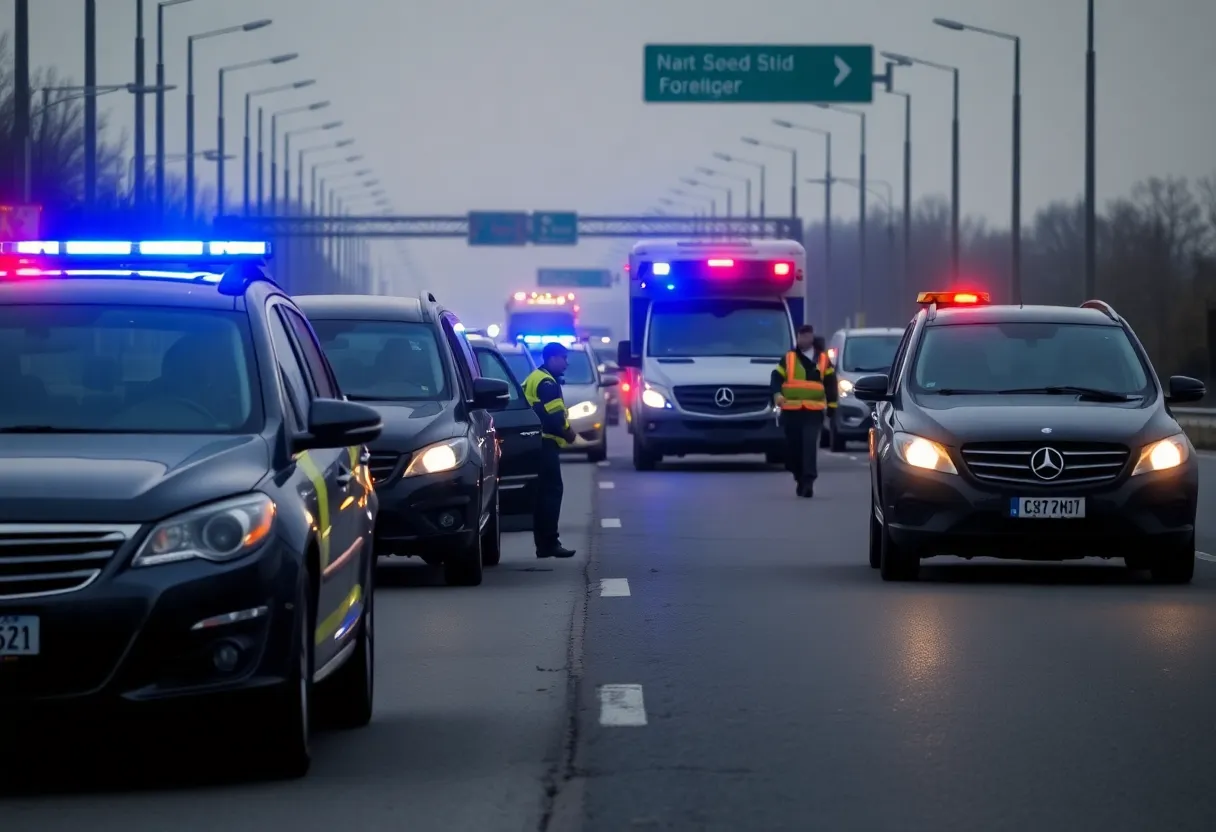 Emergency responders at the scene of a traffic accident in Asheville